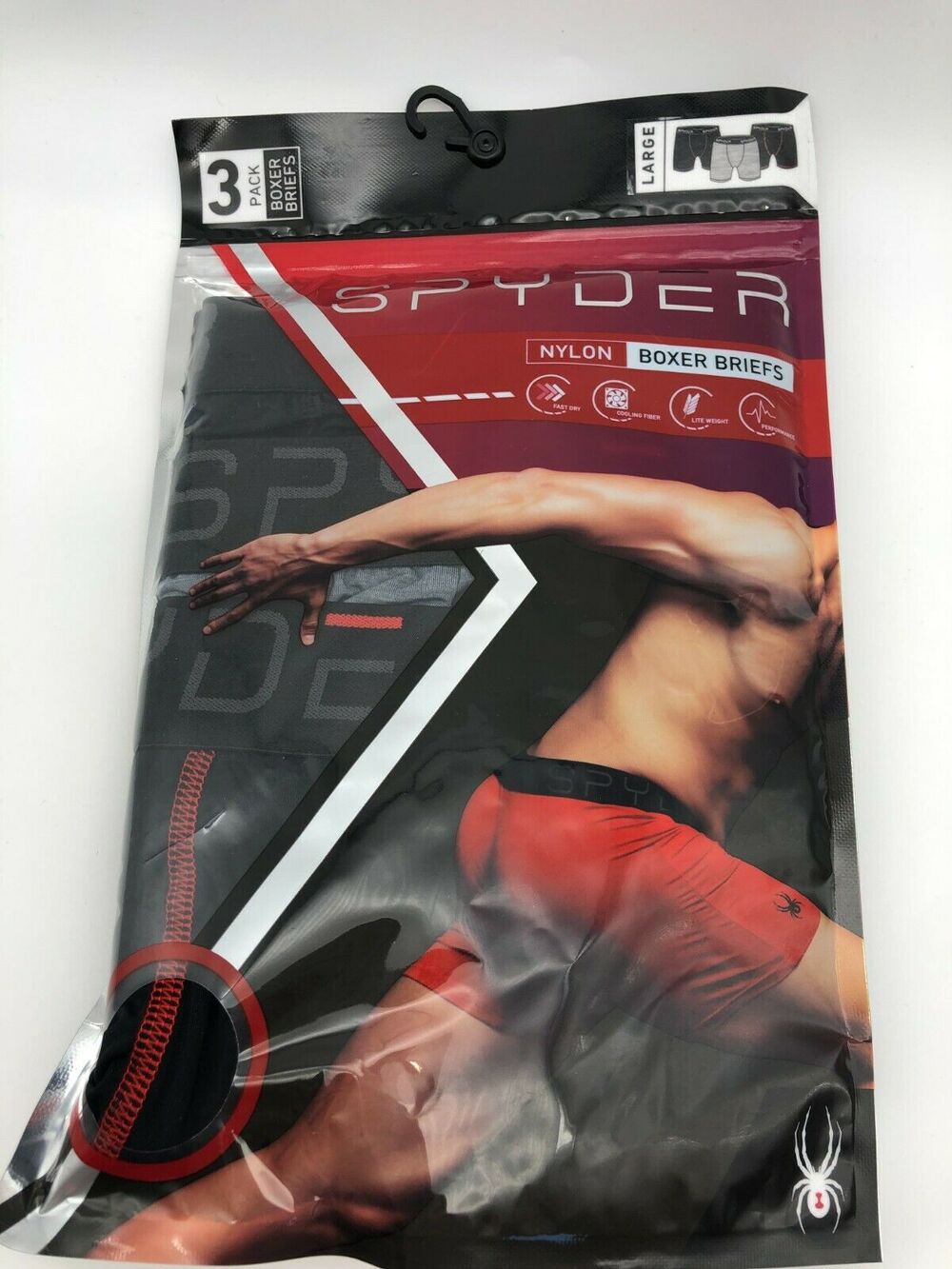 Spyder Men's Performance Nylon Boxer Briefs 3-pack Black/Grey Size L